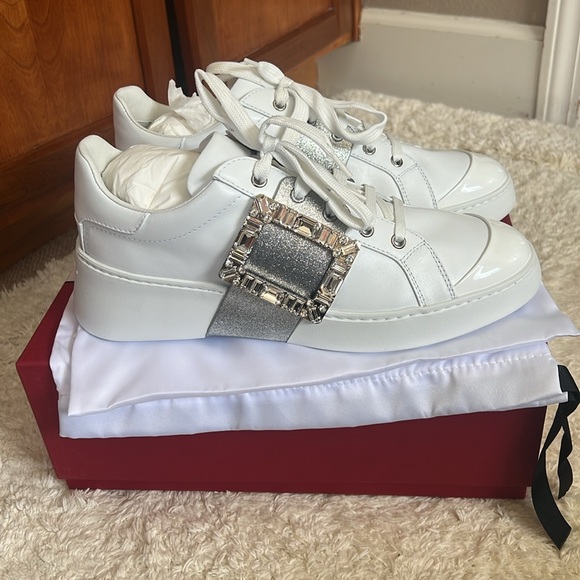 Brand New! Roger Vivier Viv' Skate Strass Buckle White Leather Sneakers EU 41 - Picture 7 of 14